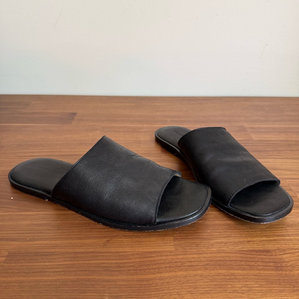 FRANCO BOSCHI Made in Italy Black Leather Flats Slides Sandals, size EU 36